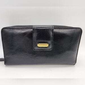 Fossil black leather wallet with checkbook and pen vintage NWT